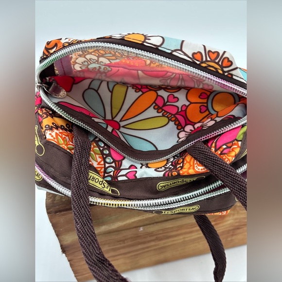 Tokidoki LeSportsac Mini Handbag Psychedelic Florals With Brown Handles - Picture 8 of 8